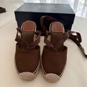 Ralph Lauren Polo Women Canvas Wedge Tie Espadrille Size 6